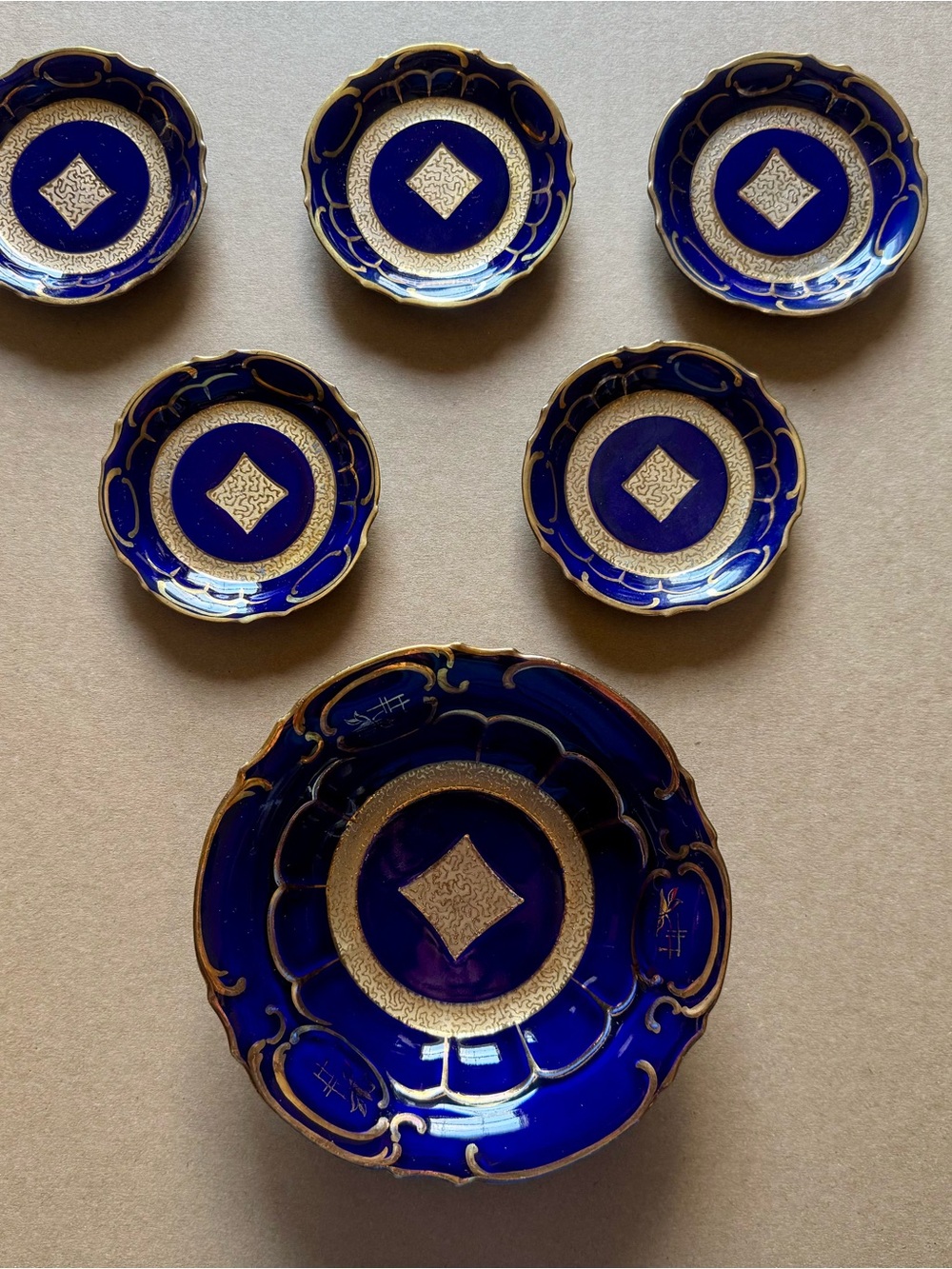 Cobalt Blue Porcelain Serving Bowl Set with Gold Accents